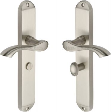 Click Here To Enlarge This Photo Of MM7230-SN Heritage Brass Door Handle For Bathroom Algarve Long Design Satin Nickel Finish