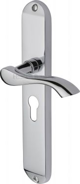 Click Here To Enlarge This Photo Of MM7248-PC Heritage Brass Door Handle For Euro Profile Plate Algarve Long Design Polished Chrome Finish