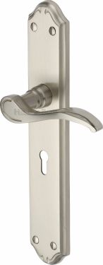 Click Here To Enlarge This Photo Of MM824-SN Heritage Brass Door Handle Lever Lock Verona Design Satin Nickel Finish