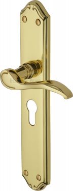 Click Here To Enlarge This Photo Of MM825-PB Heritage Brass Door Handle For Euro Profile Plate Verona Design Polished Brass Finish