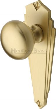 Click Here To Enlarge This Photo Of BR1810-SB Heritage Brass Mortice Knob on Latch Plate Broadway Design Satin Brass Finish