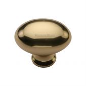 C114 38-PB Heritage Brass Cabinet Knob Victorian Oval Design 38mm Polished Brass Finish