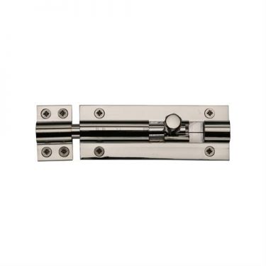 Click Here To Enlarge This Photo Of C1584 4-PNF Heritage Brass Door Bolt Straight 4" x 1 ½"" Polished Nickel Finish