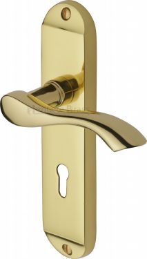 Click Here To Enlarge This Photo Of MM924-PB Heritage Brass Door Handle Lever Lock Algarve Design Polished Brass Finish