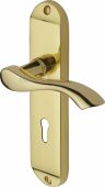 MM924-PB Heritage Brass Door Handle Lever Lock Algarve Design Polished Brass Finish