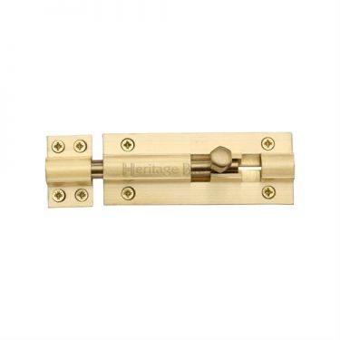 Click Here To Enlarge This Photo Of C1584 4-SB Heritage Brass Door Bolt Straight 4" x 1 ½"" Satin Brass Finish
