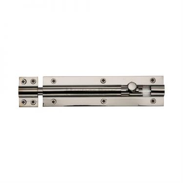 Click Here To Enlarge This Photo Of C1584 6-PNF Heritage Brass Door Bolt Straight 6" x 1 ½"" Polished Nickel Finish