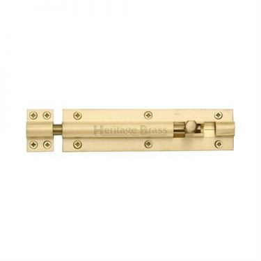 Click Here To Enlarge This Photo Of C1584 6-SB Heritage Brass Door Bolt Straight 6" x 1 ½"" Satin Brass Finish