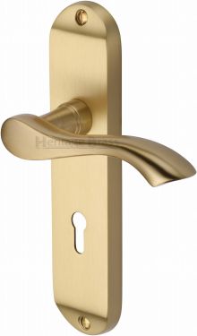 Click Here To Enlarge This Photo Of MM924-SB Heritage Brass Door Handle Lever Lock Algarve Design Satin Brass Finish