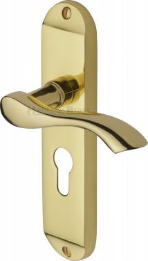 Click Here To Enlarge This Photo Of MM925-PB Heritage Brass Door Handle For Euro Profile Plate Algarve Design Polished Brass Finish