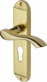MM925-PB Heritage Brass Door Handle For Euro Profile Plate Algarve Design Polished Brass Finish