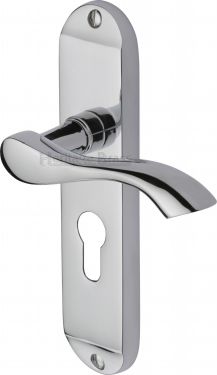 Click Here To Enlarge This Photo Of MM925-PC Heritage Brass Door Handle For Euro Profile Plate Algarve Design Polished Chrome Finish