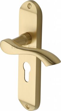 Click Here To Enlarge This Photo Of MM925-SB Heritage Brass Door Handle For Euro Profile Plate Algarve Design Satin Brass Finish