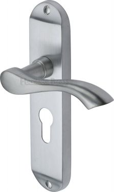 Click Here To Enlarge This Photo Of MM925-SC Heritage Brass Door Handle For Euro Profile Plate Algarve Design Satin Chrome Finish