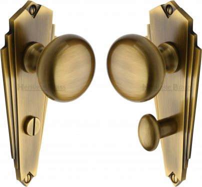 Click Here To Enlarge This Photo Of BR1830-AT Heritage Brass Mortice Knob on Bathroom Plate Broadway Design Antique Brass Finish
