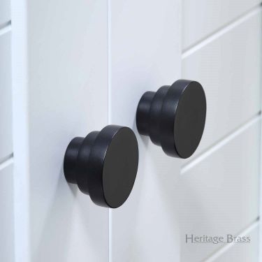 Click Here To Enlarge This Photo Of C3624 38-BKMT Heritage Brass Cabinet Knob Round Stepped Design 38mm Matt Black Finish