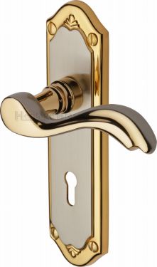 Click Here To Enlarge This Photo Of MM991-JP Heritage Brass Door Handle Lever Lock Lisboa Design Jupiter Finish