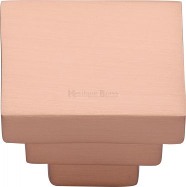Click Here To Enlarge This Photo Of C3672 32-SRG Heritage Brass Cabinet Knob Square Stepped Design 32mm Satin Rose Gold Finish