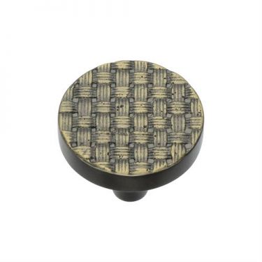 Click Here To Enlarge This Photo Of C3675 32-AB Heritage Brass Cabinet Knob Round Weave Design 32mm Aged Brass Finish