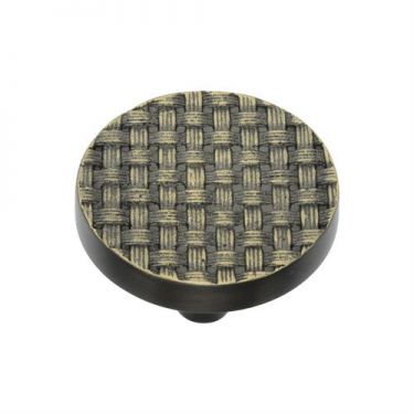 Click Here To Enlarge This Photo Of C3675 38-AB Heritage Brass Cabinet Knob Round Weave Design 38mm Aged Brass Finish