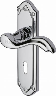 Click Here To Enlarge This Photo Of MM991-PC Heritage Brass Door Handle Lever Lock Lisboa Design Polished Chrome Finish