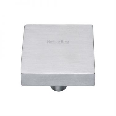Click Here To Enlarge This Photo Of C3685 38-SC Heritage Brass Cabinet Knob Square Design 38mm Satin Chrome Finish