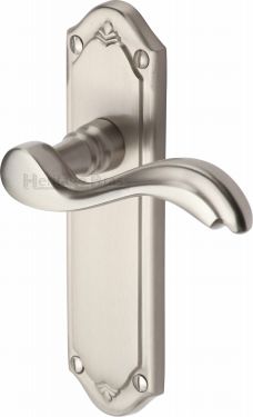 Click Here To Enlarge This Photo Of MM992-SN Heritage Brass Door Handle Lever Latch Lisboa Design Satin Nickel Finish