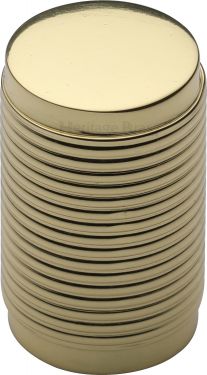 Click Here To Enlarge This Photo Of C3850-PB Heritage Brass Cabinet Knob Cylindric Ribbed Design 21mm Polished Brass Finish