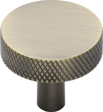 Click Here To Enlarge This Photo Of C3884 32-AT Heritage Brass Cabinet Knob Knurled Disc Design 32mm Antique Brass Finish