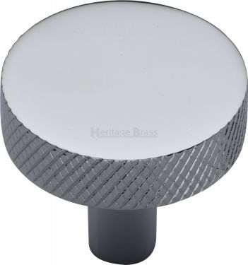 Click Here To Enlarge This Photo Of C3884 32-PC Heritage Brass Cabinet Knob Knurled Disc Design 32mm Polished Chrome Finish