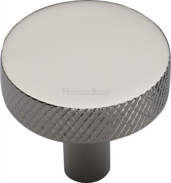 Click Here To Enlarge This Photo Of C3884 32-PNF Heritage Brass Cabinet Knob Knurled Disc Design 32mm Polished Nickel Finish