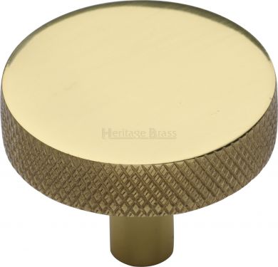 Click Here To Enlarge This Photo Of C3884 38-PB Heritage Brass Cabinet Knob Knurled Disc Design 38mm Polished Brass Finish