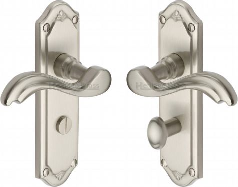 Click Here To Enlarge This Photo Of MM993-SN Heritage Brass Door Handle For Bathroom Lisboa Design Satin Nickel Finish