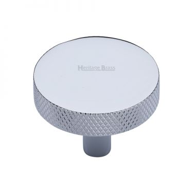 Click Here To Enlarge This Photo Of C3884 38-PC Heritage Brass Cabinet Knob Knurled Disc Design 38mm Polished Chrome Finish