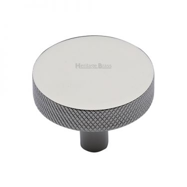 Click Here To Enlarge This Photo Of C3884 38-PNF Heritage Brass Cabinet Knob Knurled Disc Design 38mm Polished Nickel Finish