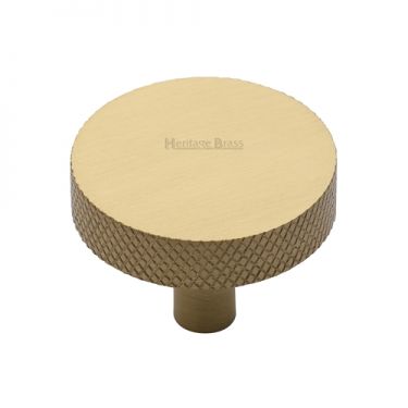 Click Here To Enlarge This Photo Of C3884 38-SB Heritage Brass Cabinet Knob Knurled Disc Design 38mm Satin Brass Finish