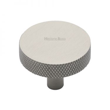 Click Here To Enlarge This Photo Of C3884 38-SN Heritage Brass Cabinet Knob Knurled Disc Design 38mm Satin Nickel Finish