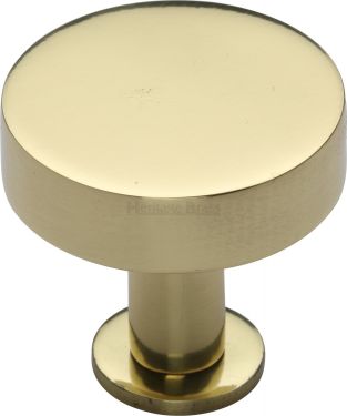 Click Here To Enlarge This Photo Of C3885 32-PB Heritage Brass Cabinet Knob Disc Design with Base 32mm Polished Brass Finish