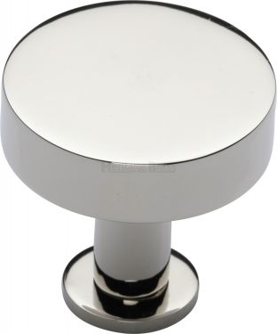 Click Here To Enlarge This Photo Of C3885 32-PNF Heritage Brass Cabinet Knob Disc Design with Base 32mm Polished Nickel Finish