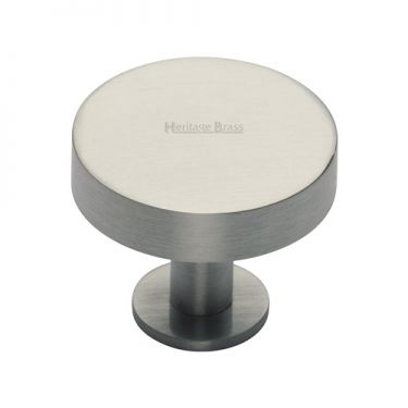 Click Here To Enlarge This Photo Of C3885 32-SN Heritage Brass Cabinet Knob Disc Design with Base 32mm Satin Nickel Finish