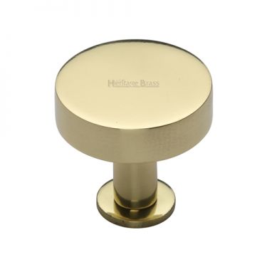 Click Here To Enlarge This Photo Of C3885 38-PB Heritage Brass Cabinet Knob Disc Design with Base 38mm Polished Brass Finish