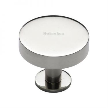 Click Here To Enlarge This Photo Of C3885 38-PNF Heritage Brass Cabinet Knob Disc Design with Base 38mm Polished Nickel Finish