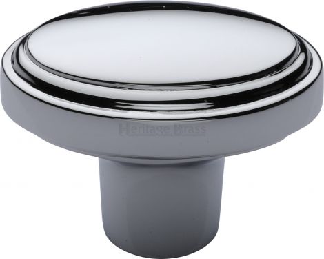 Click Here To Enlarge This Photo Of C3975-PC Heritage Brass Cabinet Knob Stepped Oval Design 41mm Polished Chrome Finish