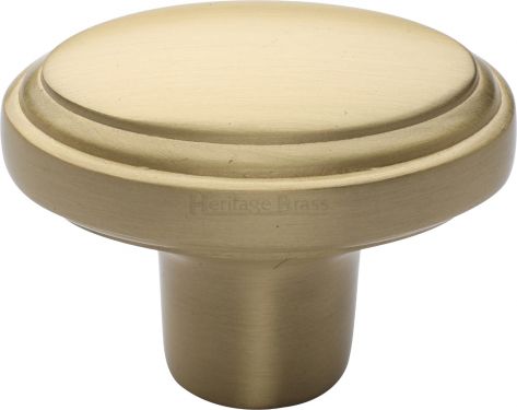 Click Here To Enlarge This Photo Of C3975-SB Heritage Brass Cabinet Knob Stepped Oval Design 41mm Satin Brass Finish