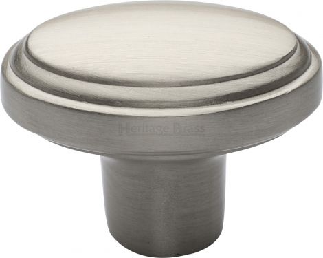 Click Here To Enlarge This Photo Of C3975-SN Heritage Brass Cabinet Knob Stepped Oval Design 41mm Satin Nickel Finish