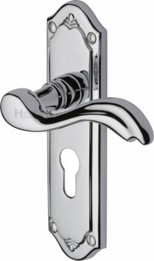 Click Here To Enlarge This Photo Of MM994.48-PC Heritage Brass Door Handle For Euro Profile Plate Lisboa Design Polished Chrome Finish