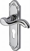 MM994.48-PC Heritage Brass Door Handle For Euro Profile Plate Lisboa Design Polished Chrome Finish