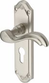 MM994.48-SN Heritage Brass Door Handle For Euro Profile Plate Lisboa Design Satin Nickel Finish