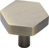 C4344 32-AT Heritage Brass Cabinet Knob Hexagon Design 32mm Antique Brass Finish