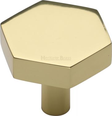 Click Here To Enlarge This Photo Of C4344 32-PB Heritage Brass Cabinet Knob Hexagon Design 32mm Polished Brass Finish